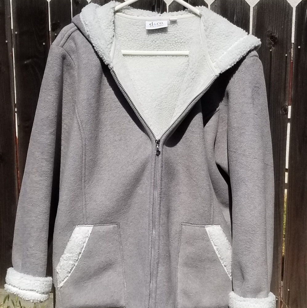 Denim & Co Women's Grey Fleece Hooded Jacket